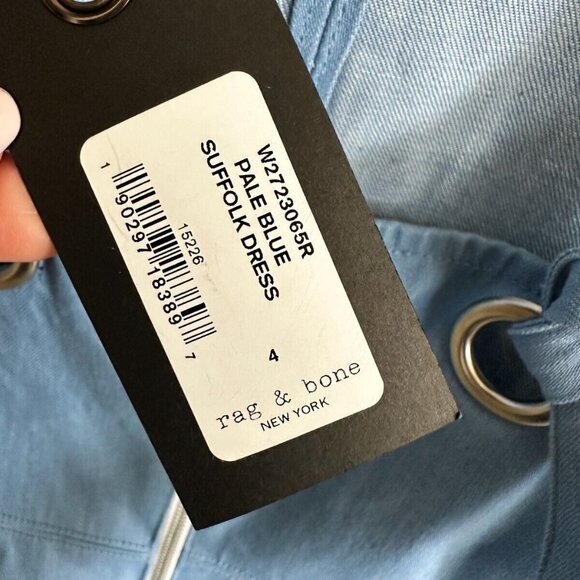 Women's Designer NWT Rag & Bone Pale Blue Suffolk Mini Cotton Denim Dress Sz 4 - Picture 7 of 7